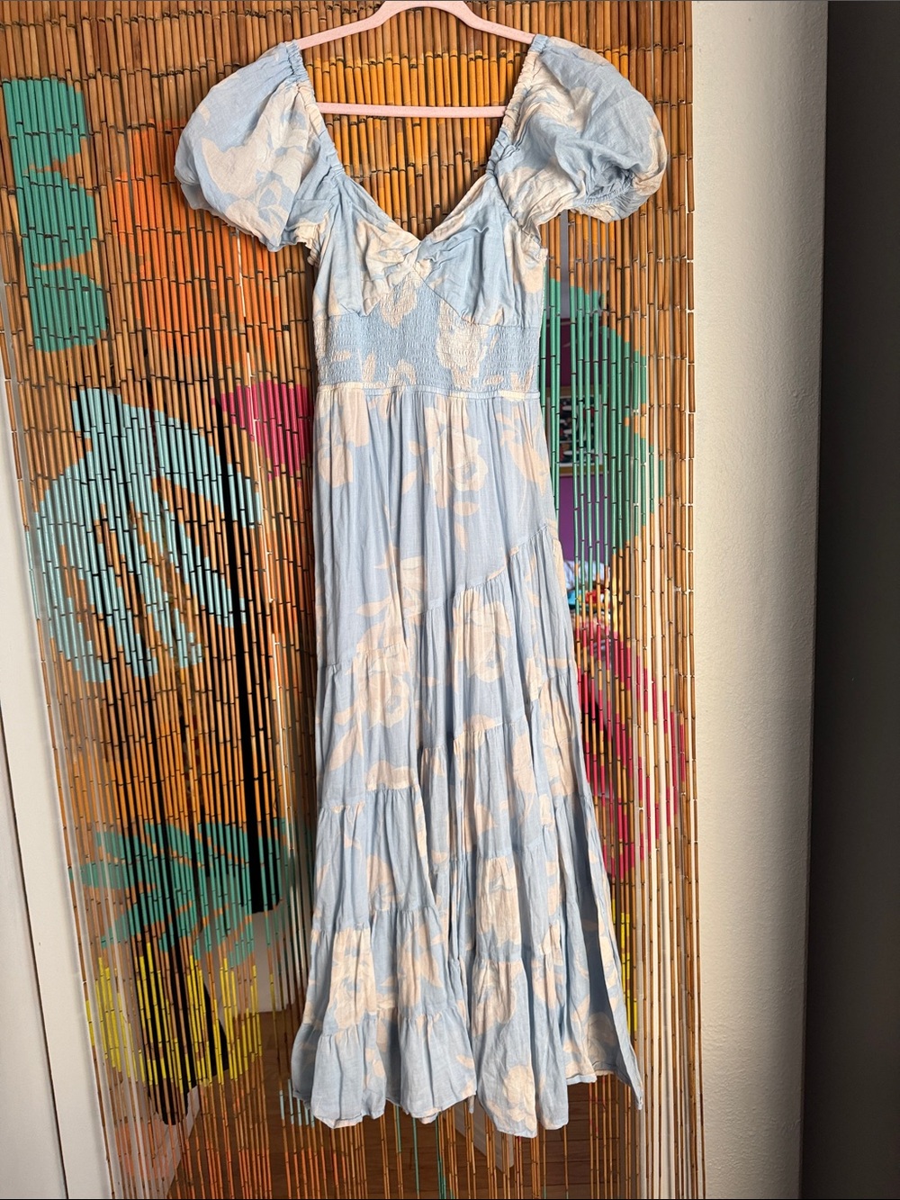 Free People Light Blue Maxi Dress with Cream Floral